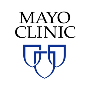 the words Mayo Clinic above three blue shields